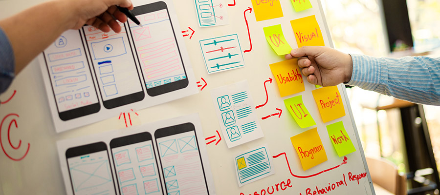 mobile app UX UI design on whiteboard